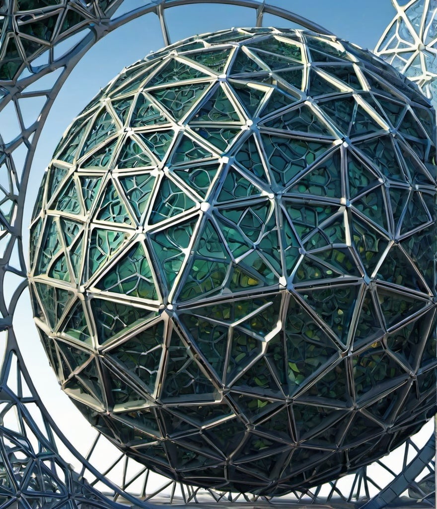 Prompt: geodesic, asymmetric, interesting composition, highly detailed, intricate, biological 