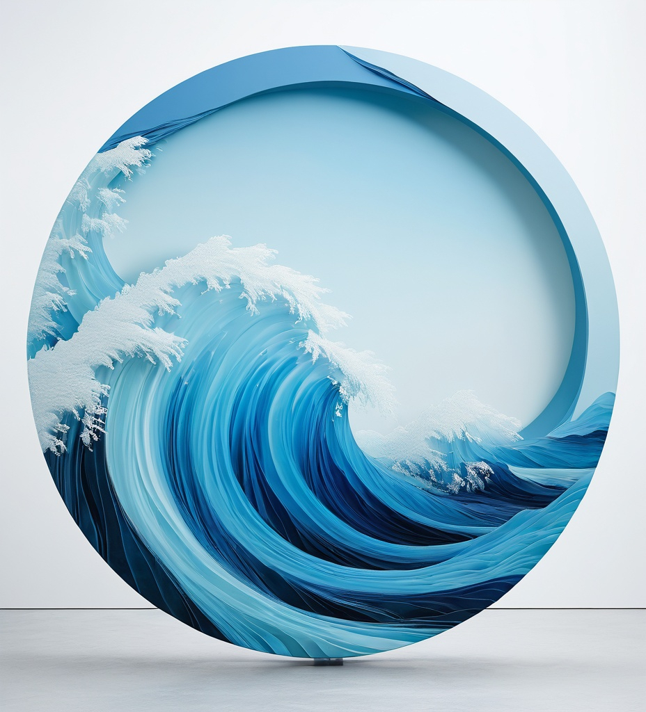 Prompt: vulcano , hokusai an abstract visual representing a blue wavy shape,chalcedony in the style of nicolas bruno, circular shapes, bold chromaticity, data visualization, john pawson, depth of layers, interactive artwork