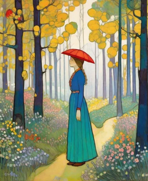 Prompt: Lovely pretty beautiful young lady, beautiful face, in a magical colorful forest in bloom Illustration art by Ferdinand Hodler, Sam Toft, Yulia Brodskaya, Iwona Lifsches, Edward Julius Detmold, Thomas Edwin Mostyn, Hiro isono, James Wilson Morrice, Axel Scheffler, Gerhard Richter, pol Ledent, Robert Ryman. Guache Impasto and volumetric lighting. Mixed media, elegant, intricate, beautiful, award winning, fantastic view, 4K 3D, high definition, hdr, focused, iridescent watercolor and ink