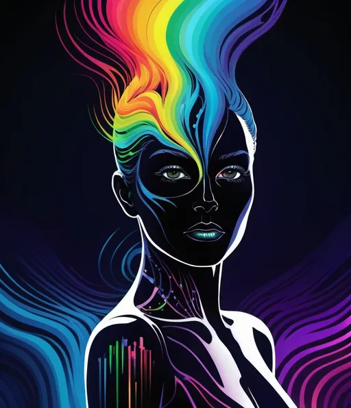 Prompt: poster of an abstract close, grim dark cryptidwave ergonomic femme with anatomical carved, minimalist, rainbow pulse, scenic background, amphibian, futuristic neo fauvist 