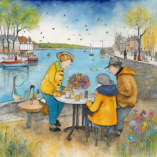 Prompt: A lovely afternoon with special joyful youthful friends style by Sam Toft, George Condo, Leonor Fini, Deborah Azzopardi, Marc Allante, Axel Scheffler, Charles Robinson, pol Ledent, endre penovac, Gustave Loiseau. inlay, watercolors and ink, beautiful, fantastic view, extremely detailed, intricate, best quality, highest definition, rich colours. intricate beautiful, award winning fantastic view ultra detailed, 3D high definition