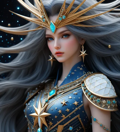 Prompt: She is dressed in an asterism marked with astericks 3d, extremely detailed, intricate, beautiful 