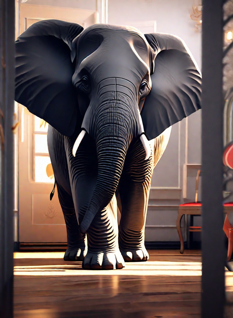 Prompt: the amazing elephant in the room feels like metaphorical chicken. 3d, best quality, unreal engine 