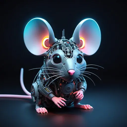 Prompt: led lighting fantasy rat, isometric eyes, electrical circuit ears, digital hud fui, Stick figure style