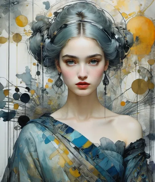 Prompt: Gritty patina texture, gradient luminous inking, Charles Dwyer, Cy Twombly, Marimekko, Nicolas de Stael: an unexpected alchemical reaction. At first her expression made you instantly fall in love. Then when repeated caused you to fall in love all over again for the rest of your life.