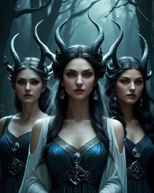 Prompt: the mean will-o'-the-wisp girls giving you the side eye, gorgeous, photorealistic, dynamic, hecate, the fates, stylish