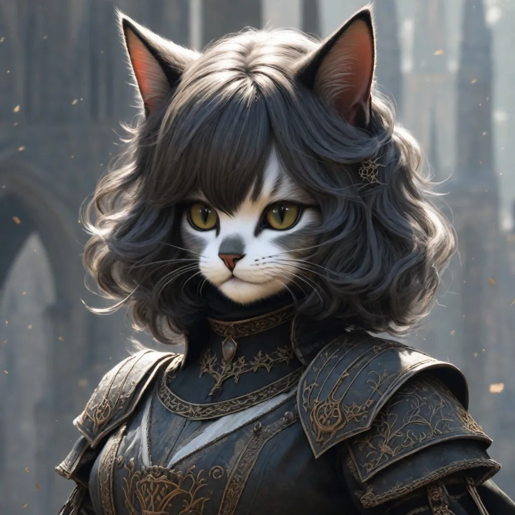 Prompt: **a medieval grunge anthropomorphic cat girl