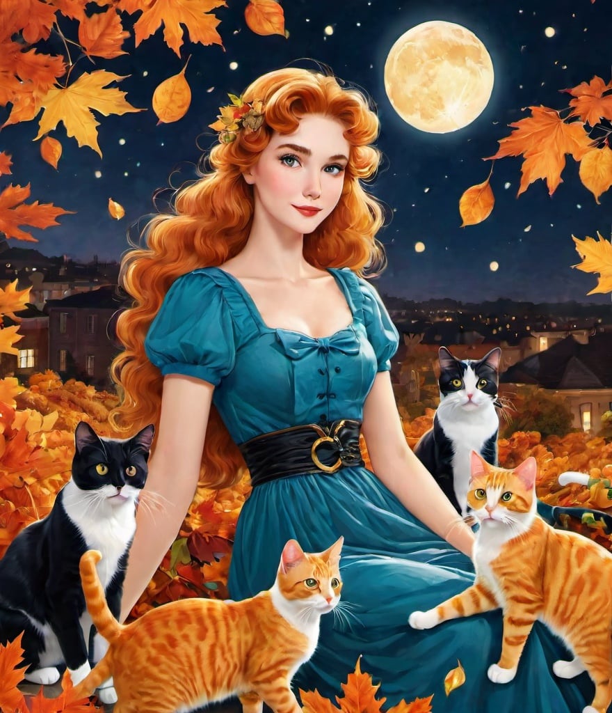 Prompt: autumn, venus with an unreasonable amount of cats