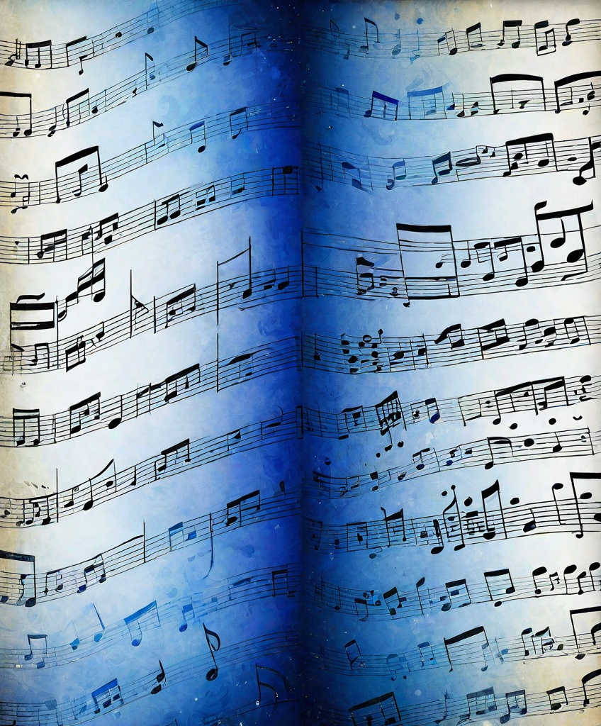 Prompt: indigo blues, abstract music sheet 