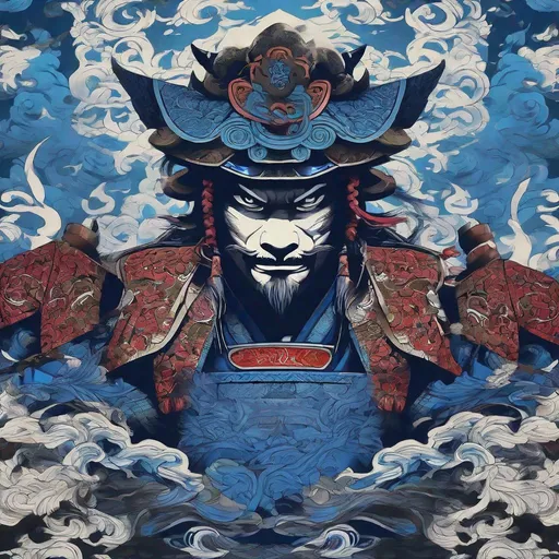 Prompt: blue eye samurai" movie themed smoke and mirrors 