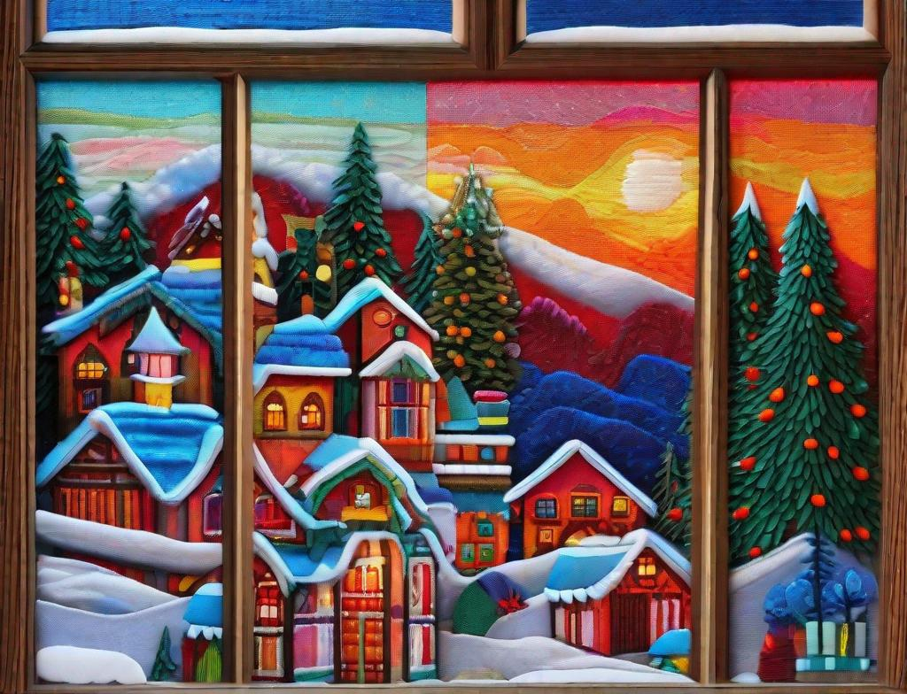 Prompt: 3d soft vivid winter ornaments folk art acrylic oil, constructivist glitch art, diorama, german Christmas scene, warm lights in the windows, extremely volumetric, silk ribbons embroidery, beadwork, intricately textured, in the style of heavy impasto texture, gorgeous best ever masterpiece, volumetric, Unreal Engine, Octane, very realistic UHD, 8K octane,  3d,  imax quality visuals, ilm, weta digital, 32k uhd 