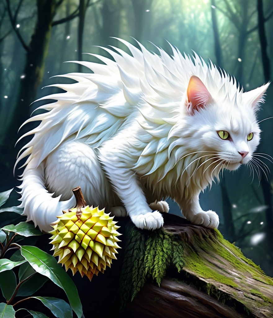 Prompt: ghost cat, fantasy art, durian spiked form, beautiful, fantasy creature, realistic fantasy 