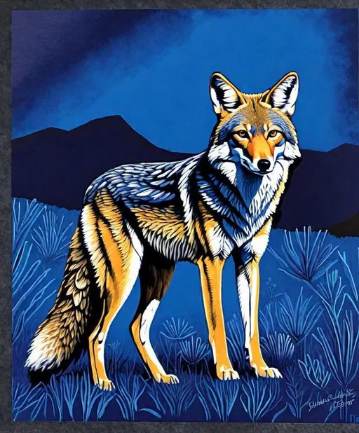 Prompt: Coyote in indigo by Mac Schweitzer