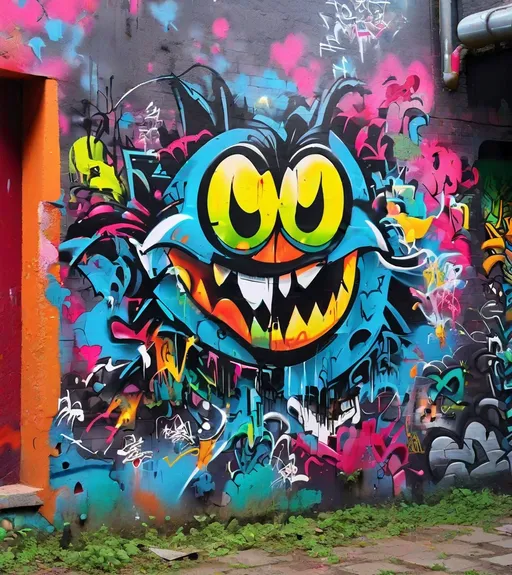 Prompt: graffiti, street art, painted graffiti on walls on the theme of despair and happiness