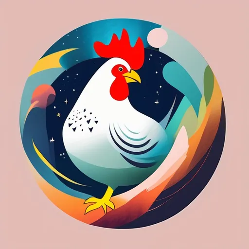 Prompt: cosmic metaphorical chicken laying the earth like an egg