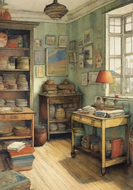 Prompt: Lovely pretty magical things in a girl room Illustration art by Ferdinand Hodler, Sam Toft, Yulia Brodskaya, Jamie Heiden, Edward Julius Detmold, Thomas Edwin Mostyn, Hiro isono, James Wilson Morrice, Iwona Lifsches, Axel Scheffler, Gerhard Richter, pol Ledent, Robert Ryman. Guache Impasto and volumetric lighting. Mixed media, elegant, intricate, beautiful, award winning, fantastic view, 4K 3D, high definition, hdr, focused, iridescent watercolor and ink