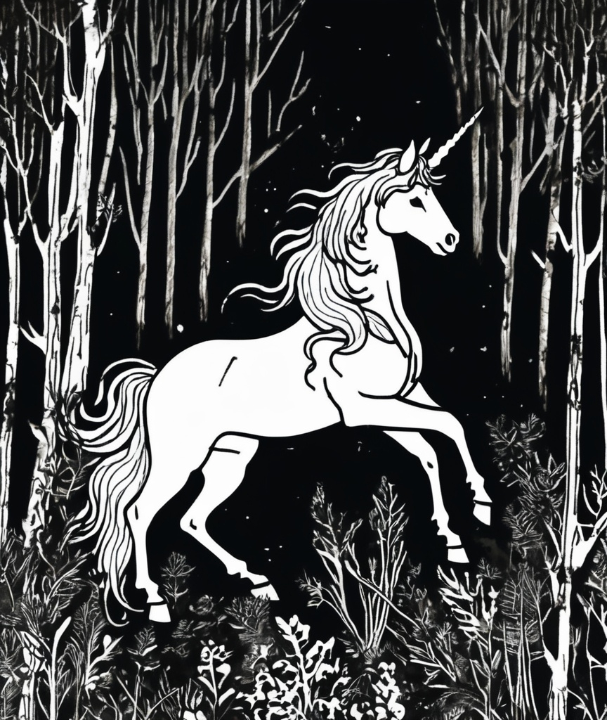 Prompt: unicorn god ate black metal and all my mouth got was cut up by razorblades, carboniferous forest --style raw 