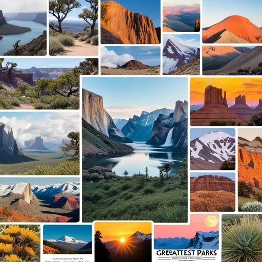 Prompt: a collage of miscellaneous ephemera our greatest asset our National Parks 