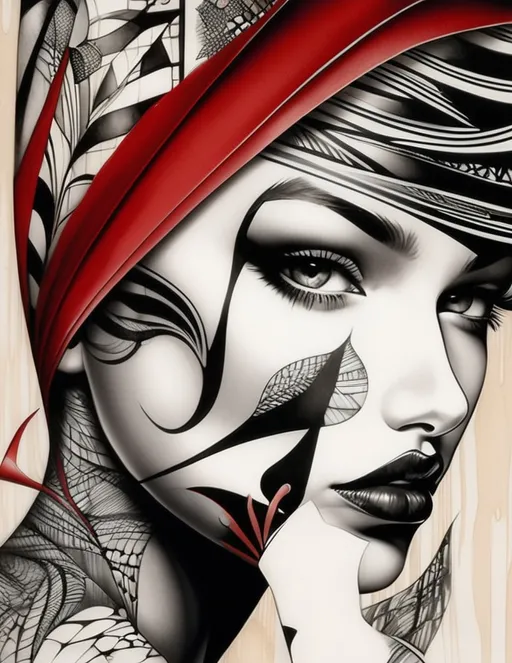 Prompt: style by Gabriel Moreno, Nick Gentry, Gyorgy Kepes: Female beauty through graphic and elegant images, crayons lines that show beauty and hide fragility, fear, ephemeron, sensuality, and tattoo lines, coursing through the skin of the figure and revealing what its beauty hides. Mixed media, Highly detailed, intricate, beautiful, 3d, extremely detailed, stunning gorgeous, award winning, fantastic view