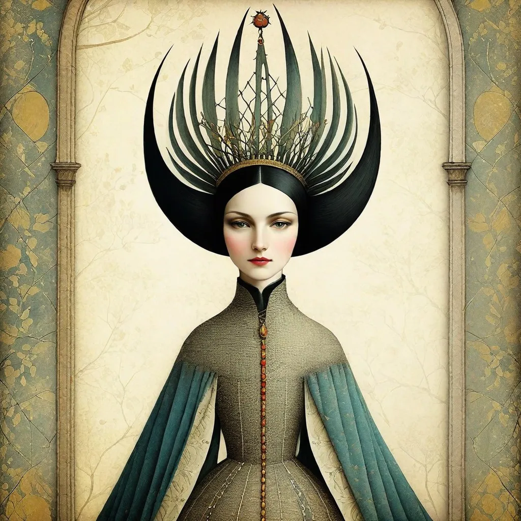 Prompt: beautiful medieval grunge ladies style of Eva Hesse, Liniers, Catrin Welz-Stein