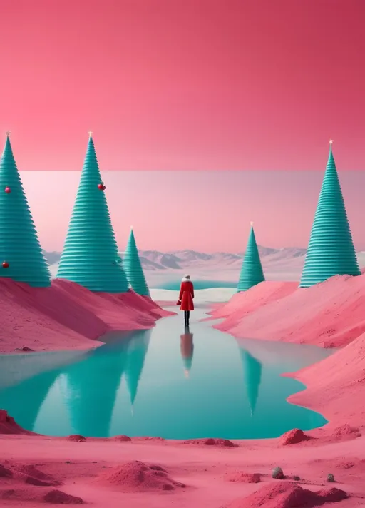 Prompt: Christmas，in style of Scarlett Hooft Graafland，constructivist glitch art，artistic space
