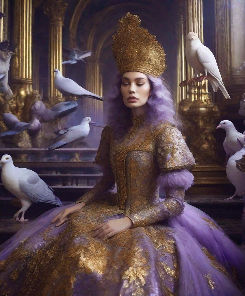 Prompt: She is underwater, fashion 🦀 flood water in paris, cat among pigeons, 🎆 ethereal fashion holy ark of covenant discovery, gold gilded details I feel (I feel) the lavender haze creepin' up on me , shimmering, photography by annie leibovitz, Ori Gherst,Animorphia - Kerby Rosanes, James christensen , 16K HD, sharp focus, attention to details 