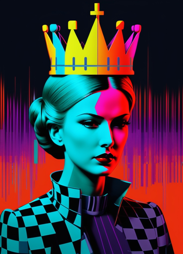 Prompt: chess queen, constructivist glitch art 