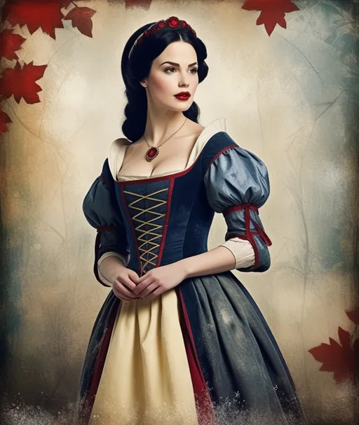 Prompt: A grunge medieval Snow White, impasto, old picture effect, grunge whimsical 