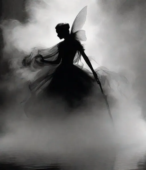 Prompt: the epic clash of the hot vs cold fairy creatures, fire vs water, darkness vs light. swirling mist. shadows. eerie ominous foreboding. by lillian bassman and marko manev and greg manchess. fire shadow smoke 