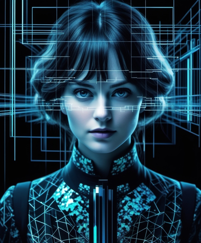 Prompt: She is fifty shades of chaos, chaotic quantum entanglement, in a style of constructivist glitch art and baroque wireframe hologram, scientific photography, :wundervoll-ai