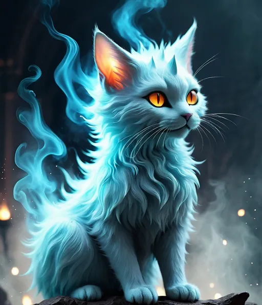 Prompt: ghost cat, fantasy art, lighting smoke spiked form, beautiful, fantasy creature, realistic fantasy 