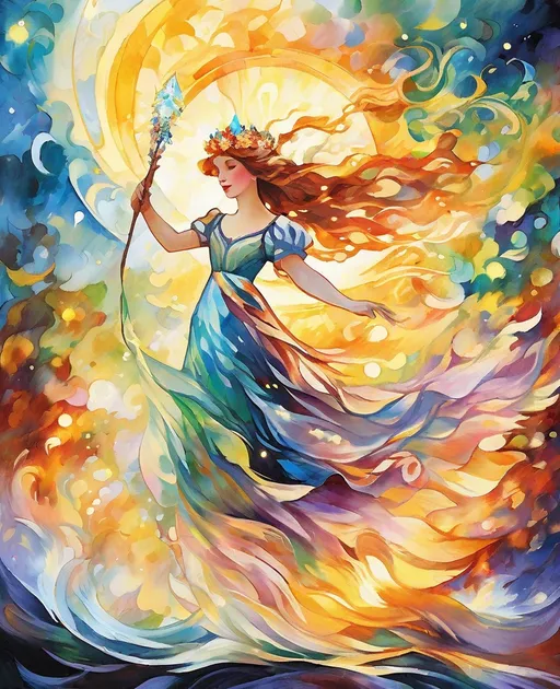 Prompt: alphonse mucha and leonid afremov style, fairytale moment, magical, various will-o'-the-wisp emerging from a bifrost, animal ghosts, is made in ink, gentle and good, beautiful, spiritual guides, folk-inspired illustrations, colorful, luminescent lightscapes, repeating pattern, celestialpunk, suffolk coast views, balinese 