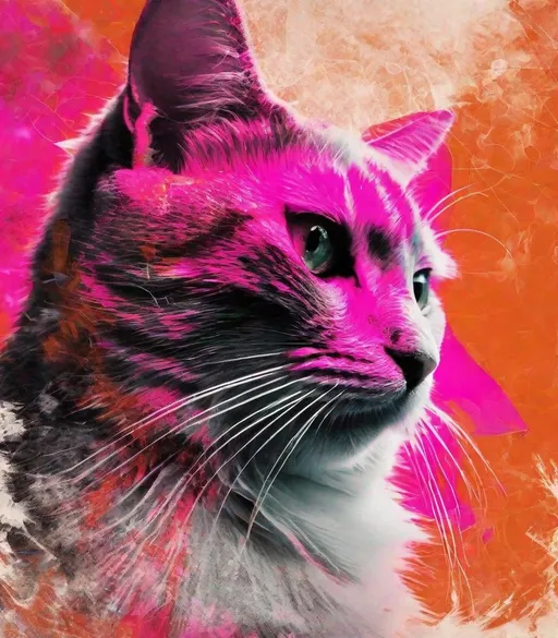 Prompt: cats and cats and cats and too many wizards to count, tangerine and fuscia, greeble edging, vignette, double exposure, gritty grunge, just amazing 