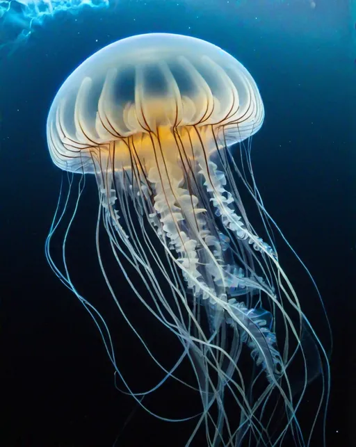 Prompt: will-o'-the-wisp jelly fish x-ray, ethereal, translucent 