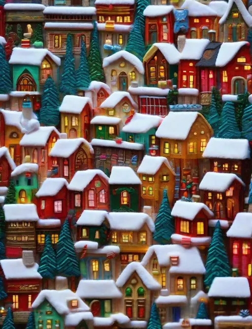 Prompt: 3d soft vivid winter ornaments folk art acrylic oil, constructivist glitch art, diorama, german Christmas scene, warm lights in the windows, extremely volumetric, silk ribbons embroidery, beadwork, intricately textured, in the style of heavy impasto texture, gorgeous best ever masterpiece, volumetric, Unreal Engine, Octane, very realistic UHD, 8K octane,  3d,  imax quality visuals, ilm, weta digital, 32k uhd 