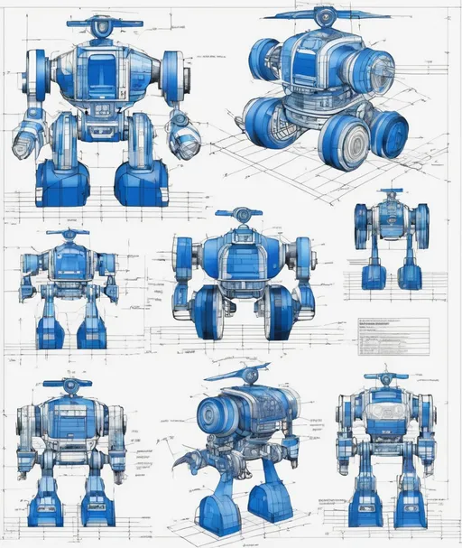 Prompt: blueprint technical drawing of a toy robot 
