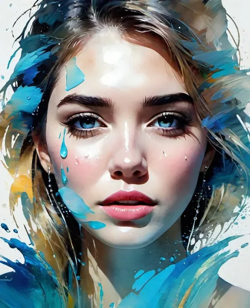 Prompt: The beautiful girl, she is crying an ocean, double exposure of a beautiful girl face with an ocean and tears, Art by Beatriz Milhazes, Ginette Callaway, Jack Davison, impasto dry brush