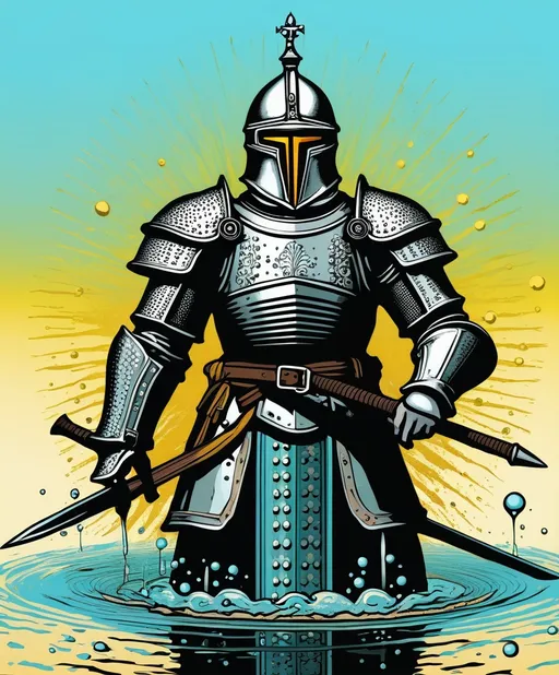 Prompt: carolingian medieval grunge ferrofluid cataphract popart 