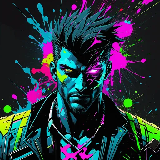 Prompt: abstract paint, neon splatter, handsome man, cyberpunk