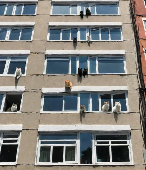 Prompt: unreasonable amount of windows with an unreasonable amount of cats, infinite