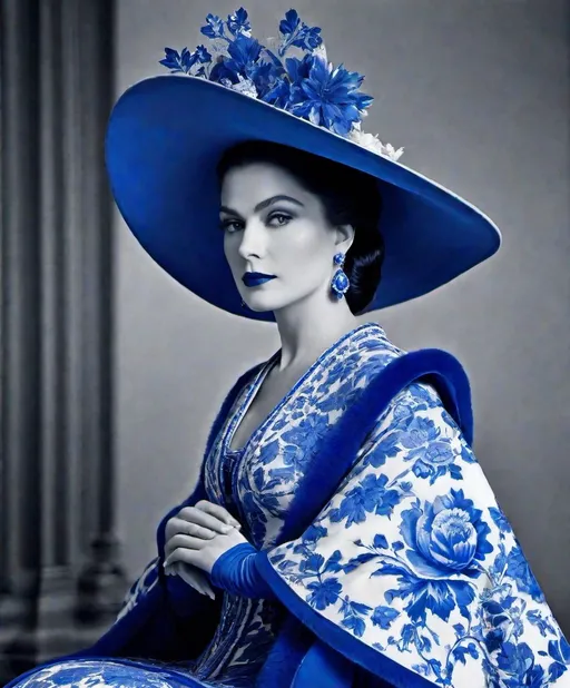 Prompt: photonegative refractograph blue delft woman in haute couture 