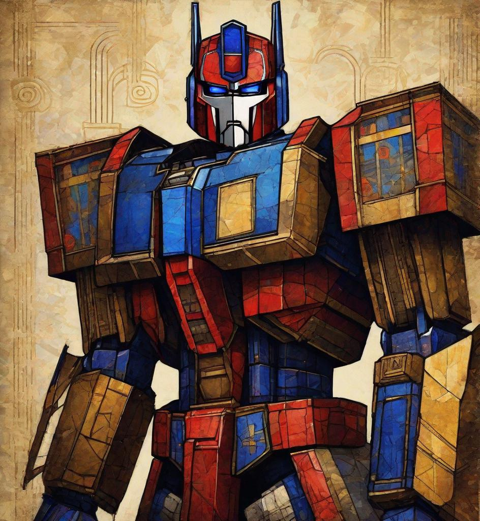 Prompt: A medieval grunge Optimus Prime in Klimt style 