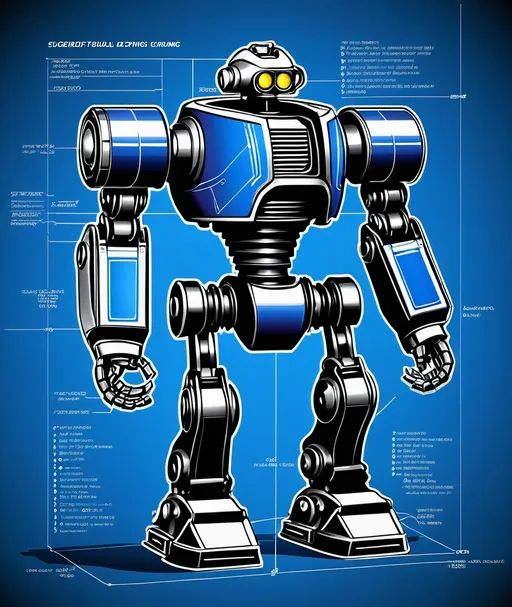 Prompt: blueprint, technical drawing, schematic, toy robot, detailed 