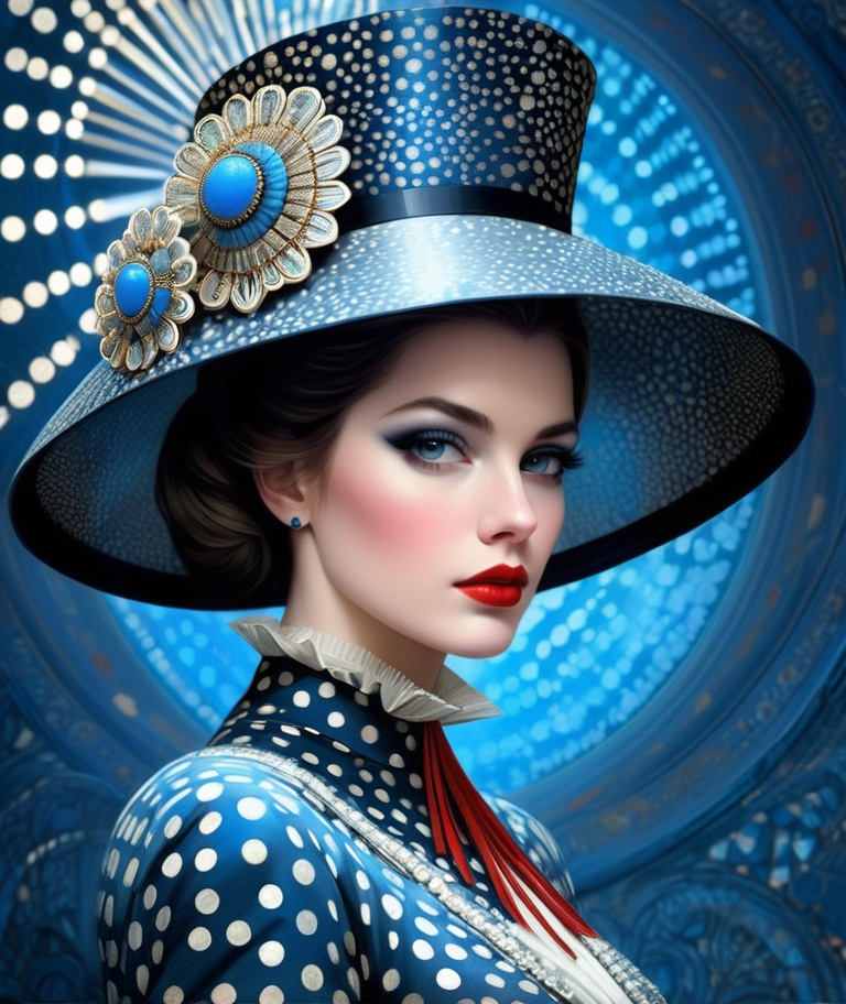 Prompt: The beautiful lady, She is dressed in conspiracy dots style by Anna and Elena Balbusso, Tom Bagshaw, Del Kathryn Barton. 3d, Blueprint, best quality, ultra detailed, beautiful, elegant, intricate.