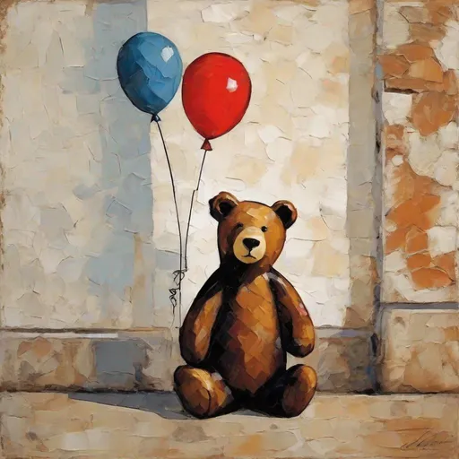 Prompt: Modigliani Ted Bear with balloon.