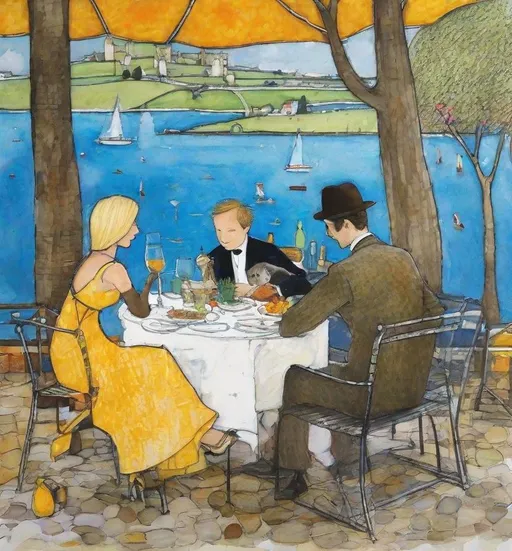 Prompt: A lovely afternoon with special joyful beautiful youthful friends style by Sam Toft, George Condo, Thomas Edwin Mostyn, Deborah Azzopardi, Marc Allante, Axel Scheffler, Charles Robinson, pol Ledent, endre penovac, Gustave Loiseau. inlay, watercolors and ink, beautiful, fantastic view, extremely detailed, intricate, best quality, highest definition, rich colours. intricate beautiful, award winning fantastic view ultra detailed, 3D high definition