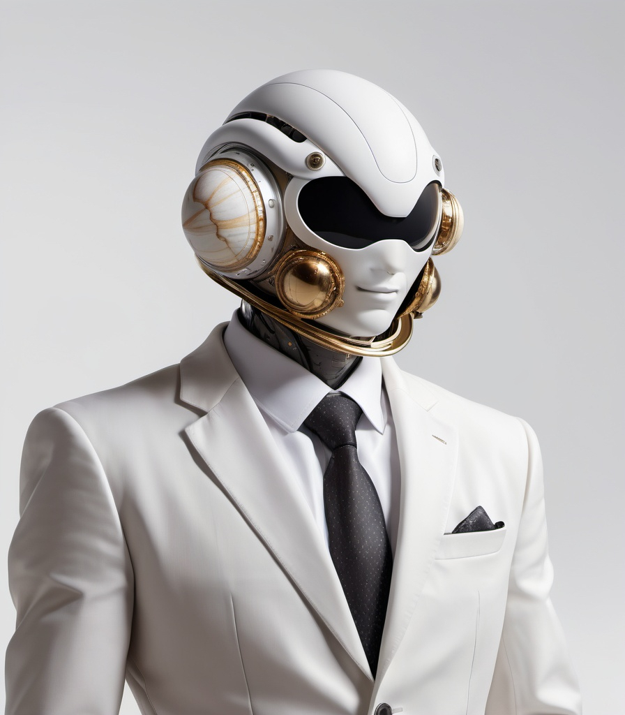 Prompt: a heliocentric humanoid with a head made of the planet Saturn, orbiting planets around head, rings, white background, hyperrealistic, wearing a suit, dynamic cinematic composition, full profile