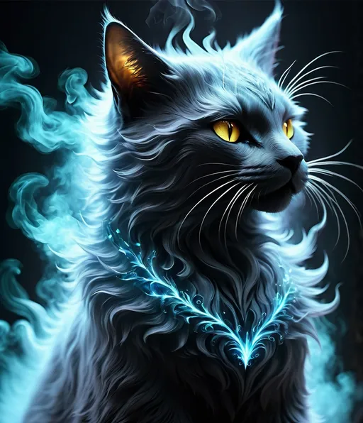 Prompt: ghost cat, fantasy art, lighting smoke spiked form, optical fiber lighting silhouette, beautiful, fantasy creature, realistic fantasy 