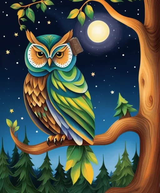 Prompt: Graffiti: Once, in a quaint village nestled among emerald hills, there lived a wise old owl named Hoot. Hoot was revered by all for his knowledge and insight. Each evening, as the sun dipped below the horizon, villagers would gather around Hoot's ancient oak tree. With his deep, soothing voice, Hoot shared tales of yore and wisdom about life, love, and the mysteries of the universe. His words were a blend of folklore and truth, often leaving listeners in awe. Children gazed up with wide-eyed wonder, while elders nodded in agreement. In this serene setting, Hoot's stories wove a tapestry of community, connecting generations under the starlit sky