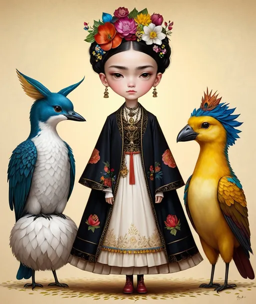 Prompt: Ori Gherst, Animorphia - Kerby Rosanes, sartorial,  by Gustav Klimt and Renoir. Frida Kahlo among renascence pokemons 